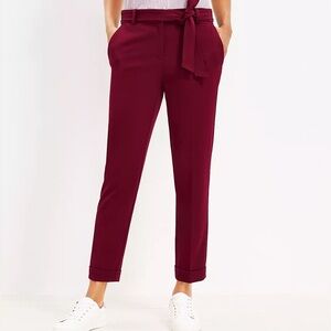 Loft The Devin Slim Burgundy Tie-Waist Pants Size 0 Petite